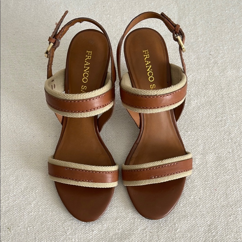 (SOLD) - Franco Sarto Brown and Cream Sandals with Ankle Strap